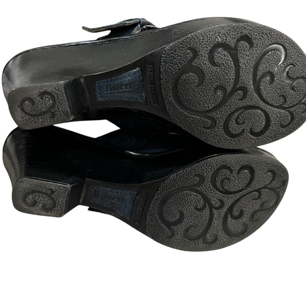 Born women's 8 Leather Dark Blue Floral Embossed Slip On Mule Clog Platforms Y2k - Picture 7 of 8